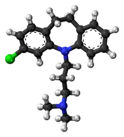 Ball-and-stick model of the clomipramine molecule