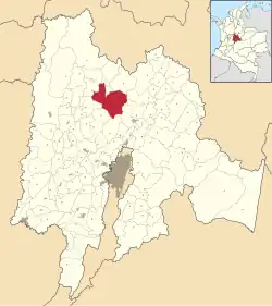 Location of the municipality and town inside Cundinamarca department of Colombia