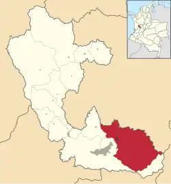 Location of the town and municipality of Santa Rosa de Cabal in Risaralda Department.
