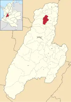 Location of the municipality and town of Líbano, Tolima in the Tolima Department of Colombia.