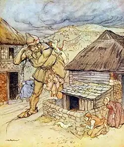 "The giant Cormoran was the terror of all the country-side", illustration to English Fairy Tales, by Flora Annie Steel