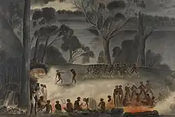 Corroboree on the Murray River by Gerard Krefft, 1857