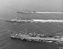 Three county-class destroyers sailing in the English Channel