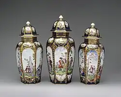 Covered vases; circa 1770; soft-paste porcelain; height: 38.7&nbsp;cm, width: 16.5&nbsp;cm; Metropolitan Museum of Art