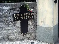 metal cross memorial in Mezzegra Benito Mussolini 28 Aprile 1945