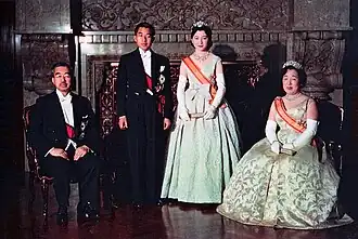 Image 7From left to right, Japanese emperor Hirohito, crown prince Akihito, crown princess Michiko and empress Nagako, 1959 (from Monarch)