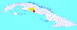 Cumanayagua municipality (red) within Cienfuegos Province (yellow) and Cuba