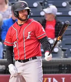 D.J. Peterson batting for the Albuquerque Isotopes in 2022.
