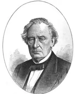 Black and white drawing of a white man wearing a dark jacket and bow tie