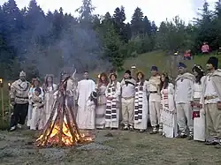 Dacian Sacred Fire ceremony at Detunata temple during 2013 in Romania.