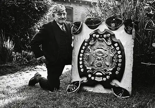 Dally Messenger with the original Royal agricultural society shield gifted to him by Eastern Suburbs NRL rugby league club