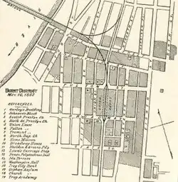 Map of the extent of the fire damage, including Union Station