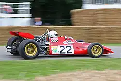 The De Tomaso 505/38, used during the 1970 season, being driven at Goodwood FOS.