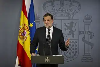 Mariano Rajoy giving a press conference in Moncloa palace
