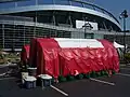A "decontamination tent" was maintained by security in front of INVESCO field, where Obama spoke on the last day of the 2008 Democratic National Convention.