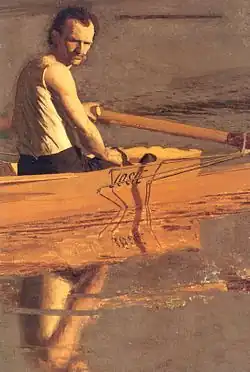 Max Schmitt, 6-time single-sculls champion. Detail of the Eakins painting Max Schmitt in a Single Scull.