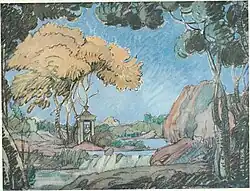 Set design for the first act of Sylvia, 1922.