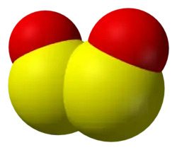 space-filling model of the disulfur dioxide molecule