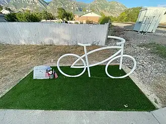 Ghost bike in Provo, Utah, USA, commemorating Douglas Crow, killed February 2013