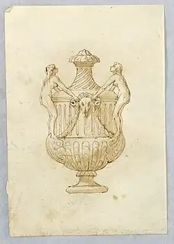 Neoclassical bucrania on a vase design, 19th century, pen and ink, brush and wash on paper, Cooper Hewitt, Smithsonian Design Museum, New York City