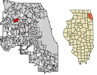 Location of Roselle in DuPage County, Illinois.