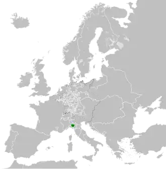The Duchy of Parma and Piacenza (green)