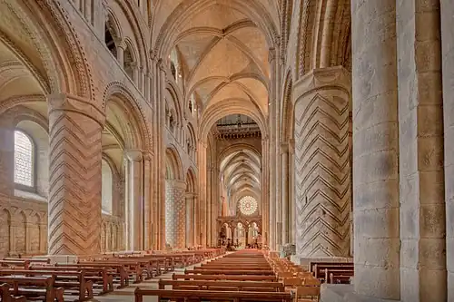 Interior of the Durham Cathedral, Durham, UK, unknown architect, 1093-1133[167]