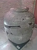 Dvaravati period stone jar, Phra Pathom Chedi National Museum.