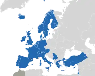 A coloured map of the countries of Europe