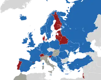 A coloured map of the countries of Europe