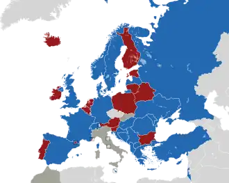 A coloured map of the countries of Europe