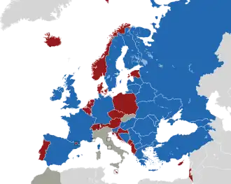 A coloured map of the countries of Europe