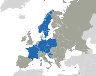 A coloured map of the countries of Europe
