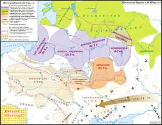 Image 1Map of the ancient Baltic homelands at the time of the Hunnish invasions (3rd-4th c. AD). Baltic cultural areas (identified archaeologically) are in purple. The Baltic sphere originally covered Eastern Europe from the Baltic Sea to modern Moscow. (from History of Lithuania)
