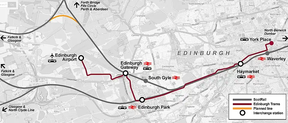Edinburgh Gateway tram connections map