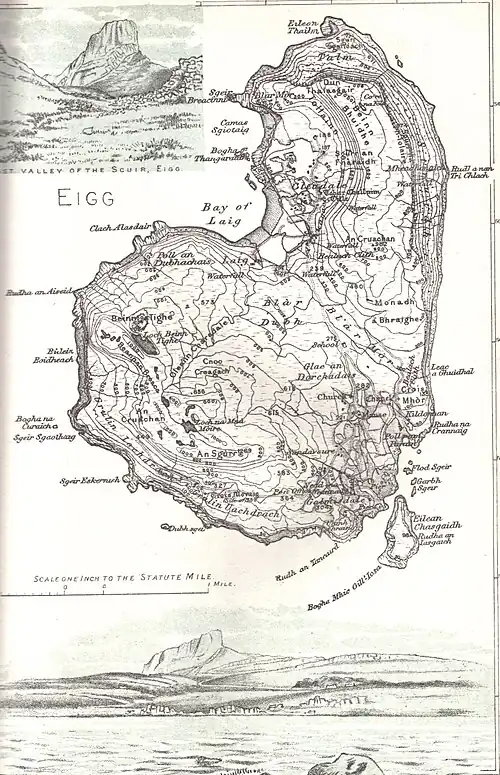 Map of Eigg 1892, with Eilean Chathastail to its Southeast