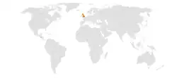 Map indicating locations of El Salvador and United Kingdom