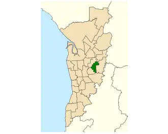 Map of Adelaide, South Australia with electoral district of Hartley highlighted