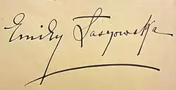 The signature of Emily Laszowska, born Emily Gerard.