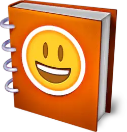 The wordmark Emojipedia and the logo of an orange book with a smiling emoji on the cover, both in orange tint