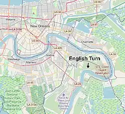Map of the English Turn in relation to New Orleans