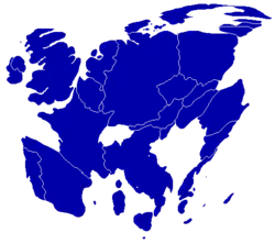 Image 9A cartogram depicting the population distribution between old EU-27 member states in 2008 (including the UK and excluding Croatia). 57.8% of all citizens of the EU live in the four largest member states: Germany, France, Italy, and Spain. (from Demographics of the European Union)