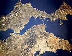 A nasa satellite image of the Gulf of Euboea