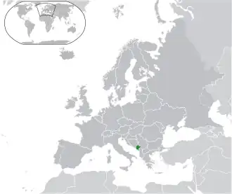 Location of&nbsp;Montenegro&nbsp;(green) in Europe&nbsp;(dark grey)&nbsp; –&nbsp; [Legend]