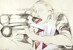 Me in Action, 1991, charcoal, tempera on paper, 88x61cm