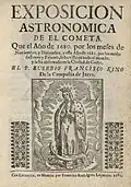 Front page of Exposisión astrónomica de el cometa by Eusebio Francisco Kino, 1681