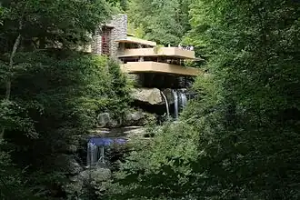 Fallingwater extends over Bear Run in the Laurel Highlands.