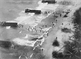 Aerial view of an amphibious beach landing