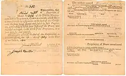 Front and back of Turnpike stock certificate