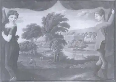 Fireboard with view of Chatsworth, Derbyshire, England, by M.F. Corné